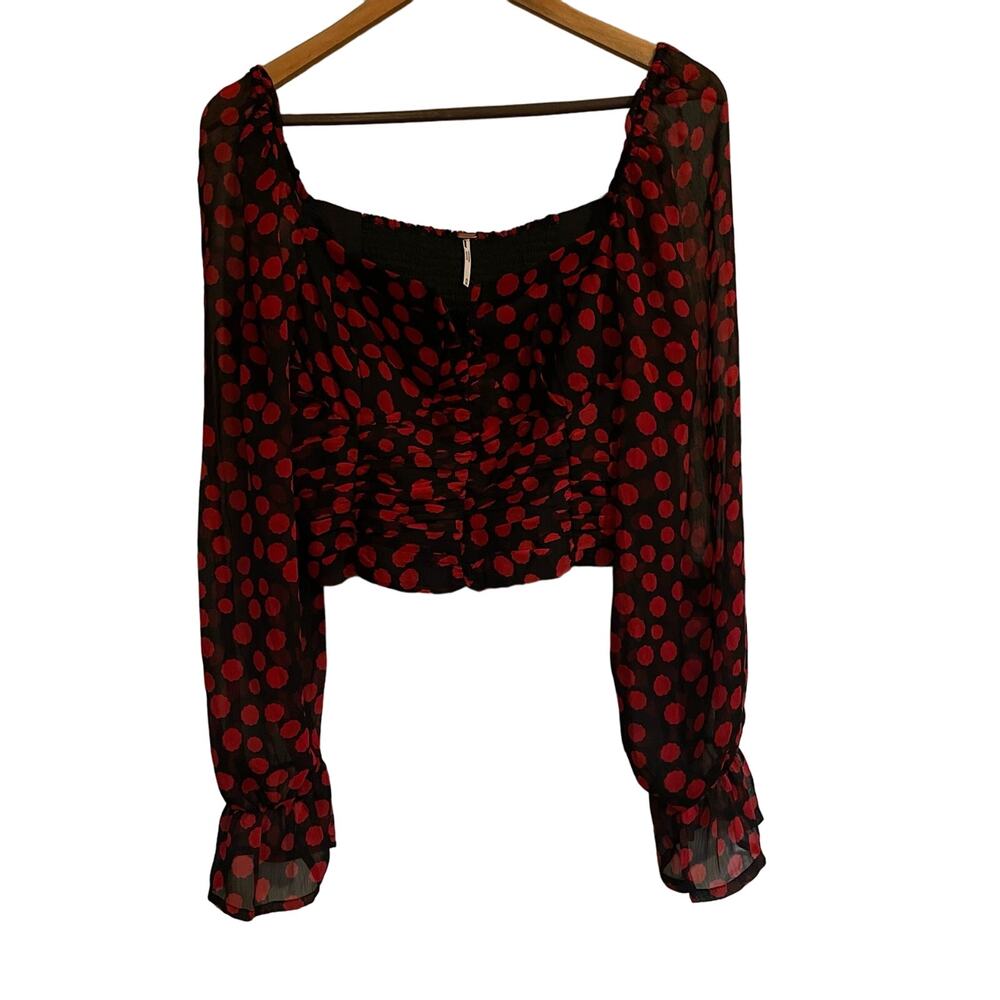 Free People Parker Top Sz M Corset Polka Dot‎ Cropped Smocking Whimsigoth Grunge